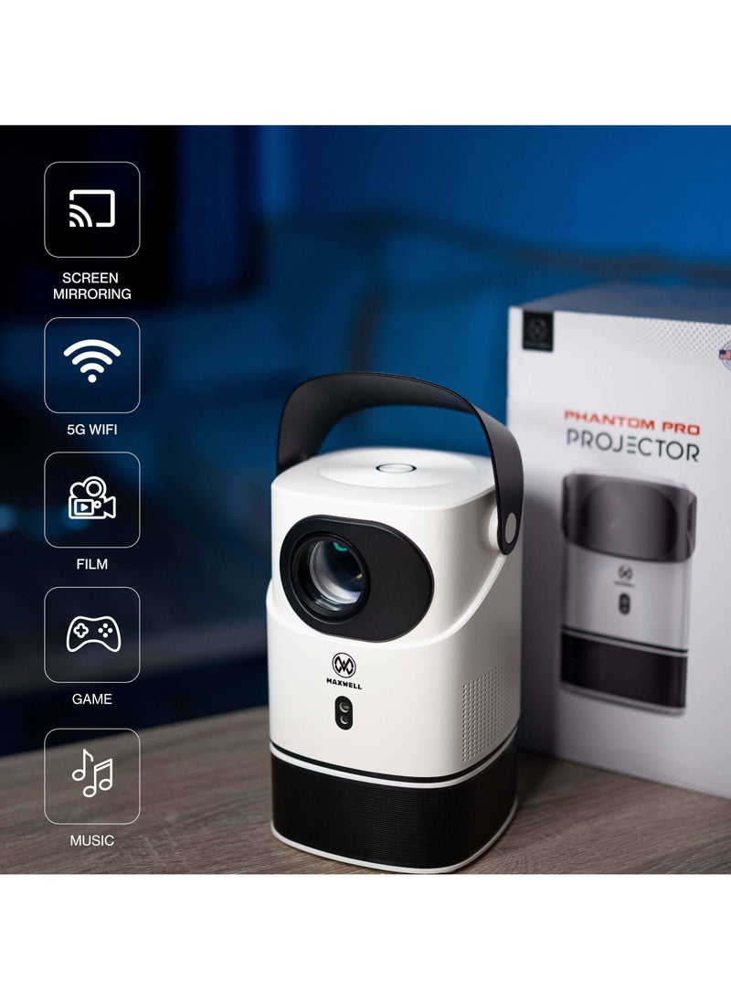 Maxwell Electronics Maxwell Phantom Pro Projector Supports 4k, Built-in Stand, Portable Speaker, Full HD 1080P Resolution, Keystone Correction, Electronic Focus, Hi-Fi Sound System, 5G Wifi, Outdoor/Home Cinema Projector  - Image 4