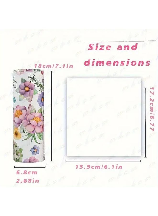 1 Roll Floral Car Tissue Box Cylindrical Design Pink Flower Pattern Includes Facial Tissues - Image 3