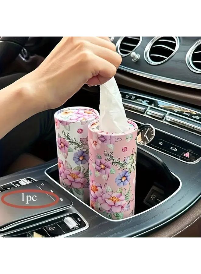 1 Roll Floral Car Tissue Box Cylindrical Design Pink Flower Pattern Includes Facial Tissues - Image 4