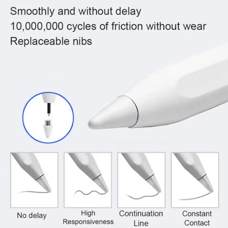 قلم ستايلس لجهاز iPad، Apple Pencil، iPad Pencil، 2025، رفض راحة اليد، حساسية الميل، عالمي، متوافق مع Android وMS، جميع أجهزة iPad 6/7/8/9/10/11، Pro، M4، Air 3/4/5/M2/M3، Mini 5/6 - أبيض - Image 3