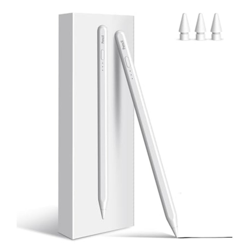 قلم ستايلس لجهاز iPad، Apple Pencil، iPad Pencil، 2025، رفض راحة اليد، حساسية الميل، عالمي، متوافق مع Android وMS، جميع أجهزة iPad 6/7/8/9/10/11، Pro، M4، Air 3/4/5/M2/M3، Mini 5/6 - أبيض - Image 1
