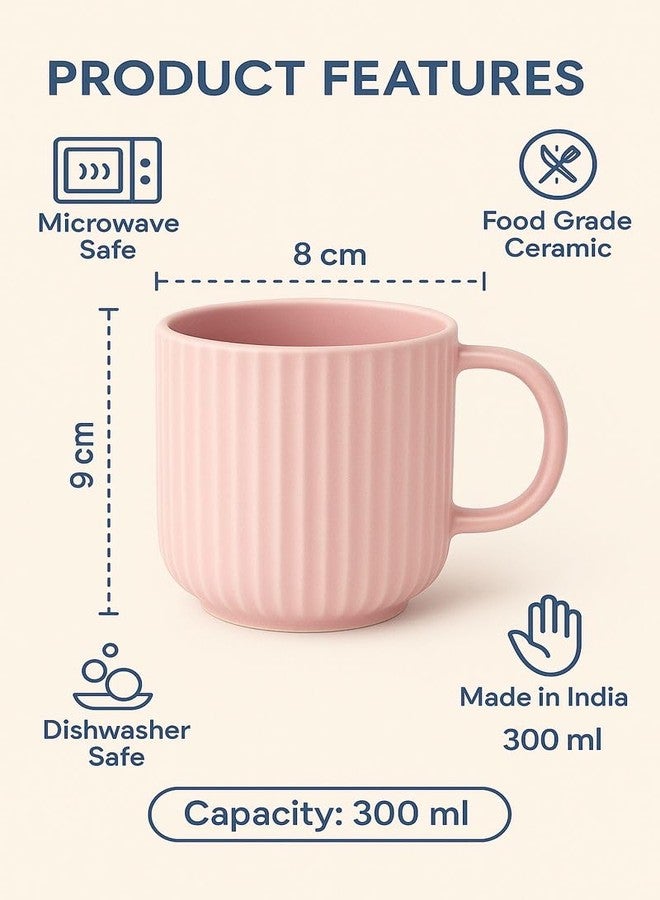 KITTENS Ceramic Coffee Mugs 300ml - Set of 4 - Handcrafted Pastel Pink with Vertical Line Design | Microwave & Dishwasher Safe | Food Grade | Ideal for Tea, Coffee, Gifting & Daily Use - Image 5