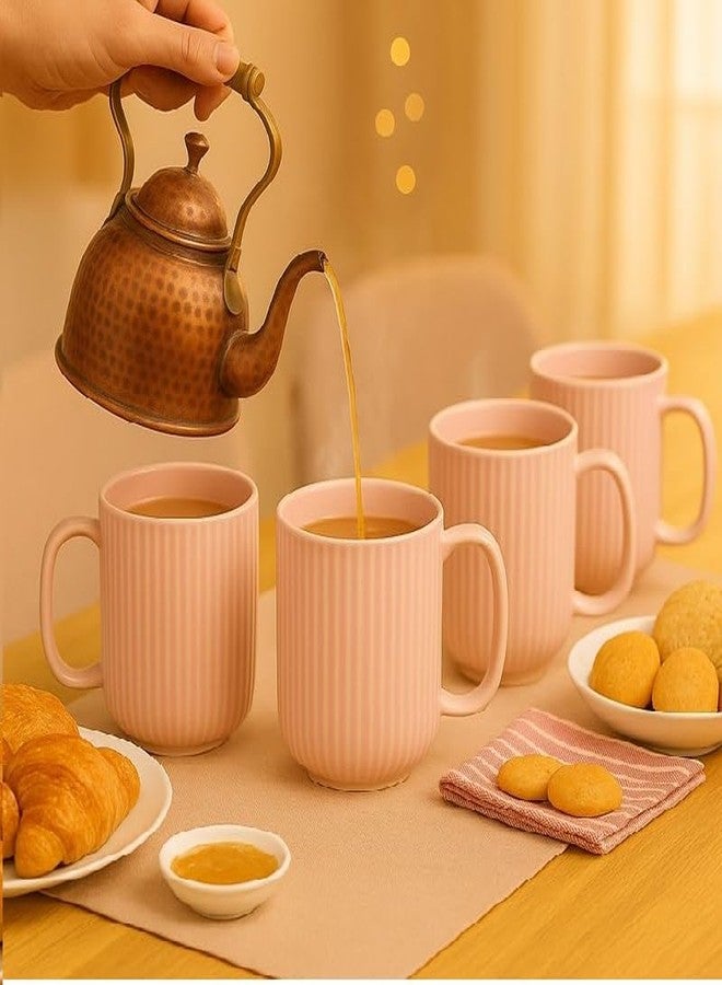 KITTENS Ceramic Coffee Mugs 300ml - Set of 4 - Handcrafted Pastel Pink with Vertical Line Design | Microwave & Dishwasher Safe | Food Grade | Ideal for Tea, Coffee, Gifting & Daily Use - Image 1