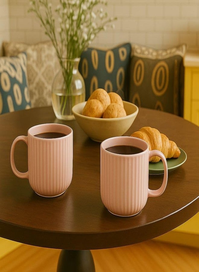 KITTENS Ceramic Coffee Mugs 300ml - Set of 4 - Handcrafted Pastel Pink with Vertical Line Design | Microwave & Dishwasher Safe | Food Grade | Ideal for Tea, Coffee, Gifting & Daily Use - Image 2
