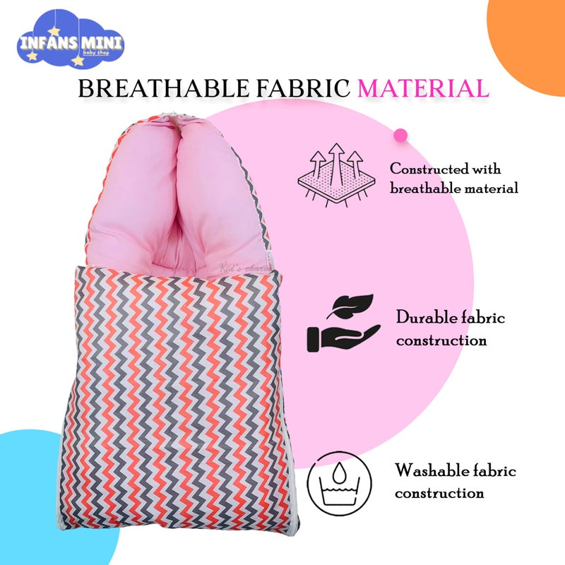 Infans Mini Zigzag Mini 3 in 1 Baby's Cotton Bed Cum Carry Bed Printed Baby Sleeping Bag-Baby Bed-Infant Portable for Unisex Easily Portable, Light Weight Carry for New Born 0-4 Months Old(Pink) - Image 5