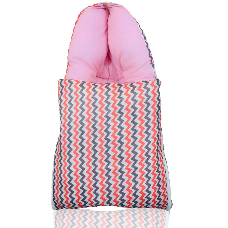 Infans Mini Zigzag Mini 3 in 1 Baby's Cotton Bed Cum Carry Bed Printed Baby Sleeping Bag-Baby Bed-Infant Portable for Unisex Easily Portable, Light Weight Carry for New Born 0-4 Months Old(Pink) - Image 1
