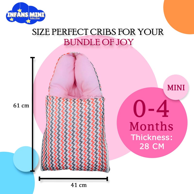Infans Mini Zigzag Mini 3 in 1 Baby's Cotton Bed Cum Carry Bed Printed Baby Sleeping Bag-Baby Bed-Infant Portable for Unisex Easily Portable, Light Weight Carry for New Born 0-4 Months Old(Pink) - Image 2