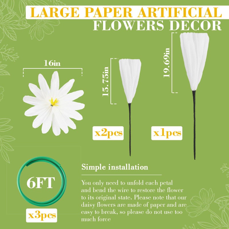 Maysing 3 Pcs 5 ft Large Daisy Flowers Giant Artificial White Daisy Standing Huge Handcrafted Flowers Decoration for Garden Birthday Office Wedding Party Graduation Shop Window Display - Image 2
