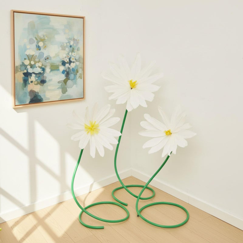 Maysing 3 Pcs 5 ft Large Daisy Flowers Giant Artificial White Daisy Standing Huge Handcrafted Flowers Decoration for Garden Birthday Office Wedding Party Graduation Shop Window Display - Image 5