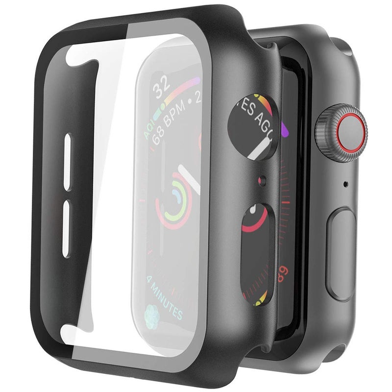 Misxi 2 Pack Hard PC Case with Tempered Glass Screen Protector for Apple Watch Series 6/SE/5/4 44mm, Black - Image 3