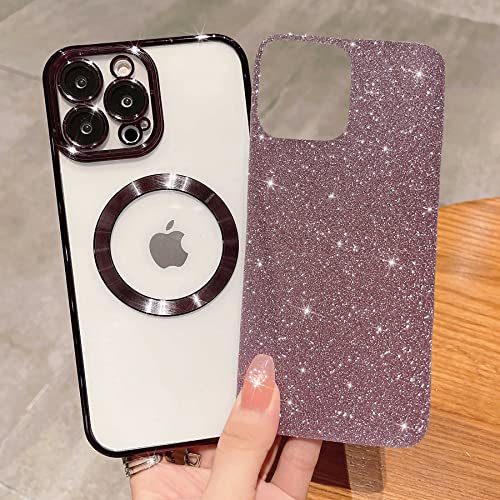 MGQILING Compatible with iPhone 13 Pro Max Magnetic Glitter Case, Luxury Plating Cute Bling Clear Phone Case, Compatible with MagSafe for Women Girls with Camera Protector Back Cover - Purple - Image 4
