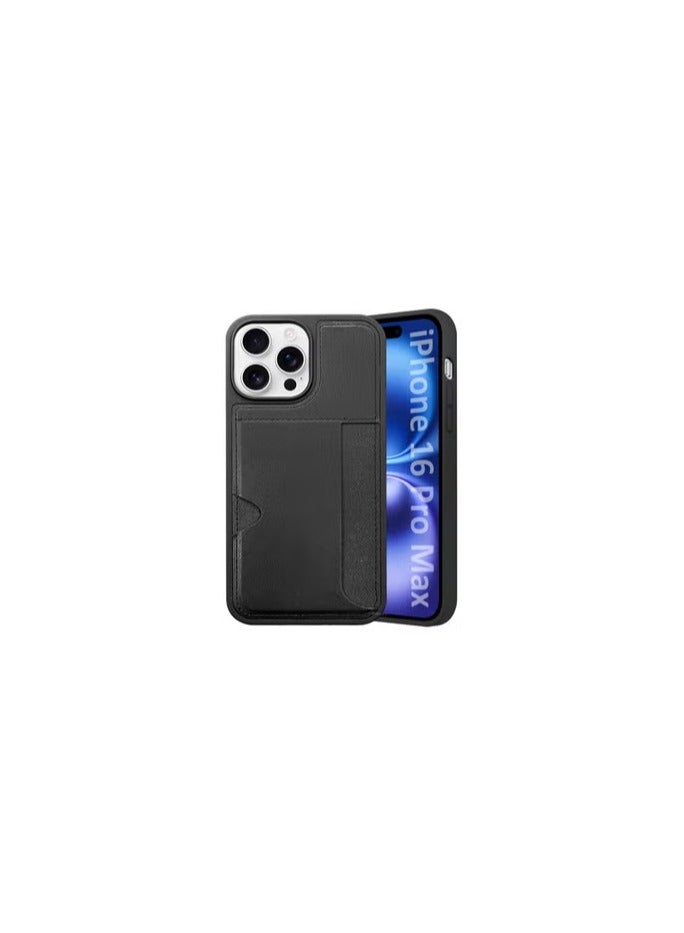 CATANES iPhone 16 Pro Max Case Leather Antifingerprint Cover with Wallet Card Slot Shell, Side Insert Card Holder, Anti Fall Protection - Black  - Image 1