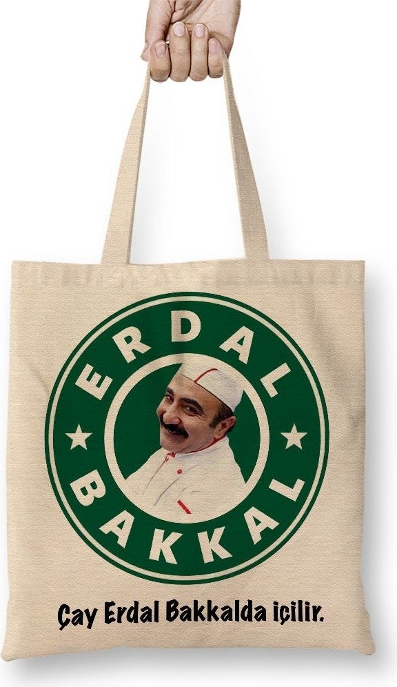 Baskı Dükkanı Print Shop Erdal Grocery Store Cloth Bag Long Handle 