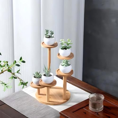 SRTFINE 5 Tiered Desk Plant Stand Round Bamboo Plant Shelf Tabletop Succulent Herb Stand Desktop Plant Stand Indoor Plant Rack for in Living Room Office Decoration Small - Image 3