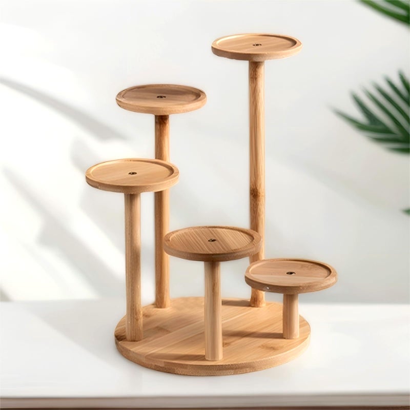 SRTFINE 5 Tiered Desk Plant Stand Round Bamboo Plant Shelf Tabletop Succulent Herb Stand Desktop Plant Stand Indoor Plant Rack for in Living Room Office Decoration Small - Image 2