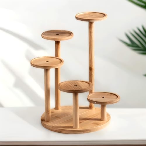 SRTFINE 5 Tiered Desk Plant Stand Round Bamboo Plant Shelf Tabletop Succulent Herb Stand Desktop Plant Stand Indoor Plant Rack for in Living Room Office Decoration Small - Image 1