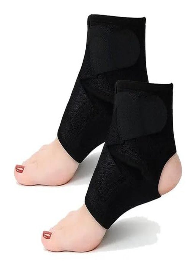 HAPPINY Universal Ankle Support for Pain Relief, Adjustable Ankle Protection Guard for Injuries, Ankle Compression Brace, Neoprene Ankle Support Brace for Foot Care, Sprain, Injury, Swelling & Pain Relief, Ankle Brace for Men & Women, 1 Pair (Black) (Free Size) - Image 1