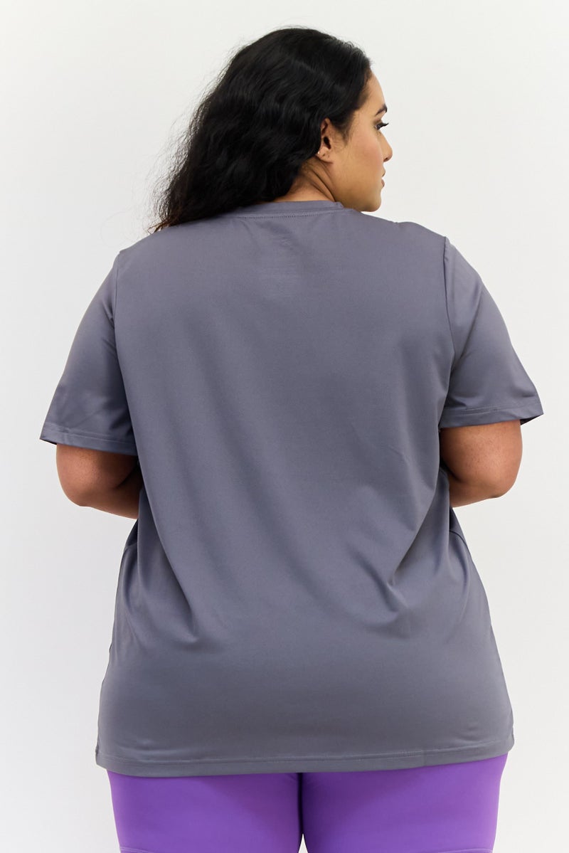 Reebok Women Plus Size Short Sleeves Training T-Shirt, Grey - Image 3