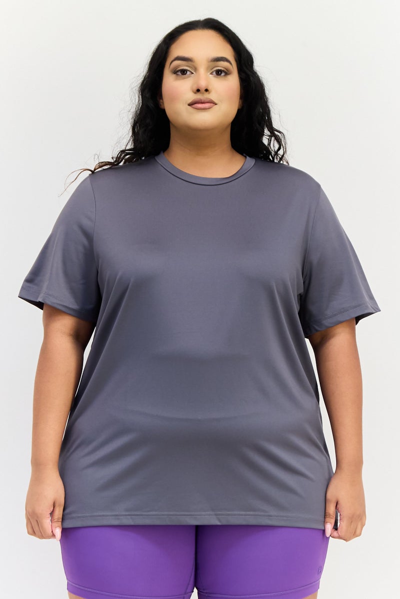 Reebok Women Plus Size Short Sleeves Training T-Shirt, Grey - Image 1