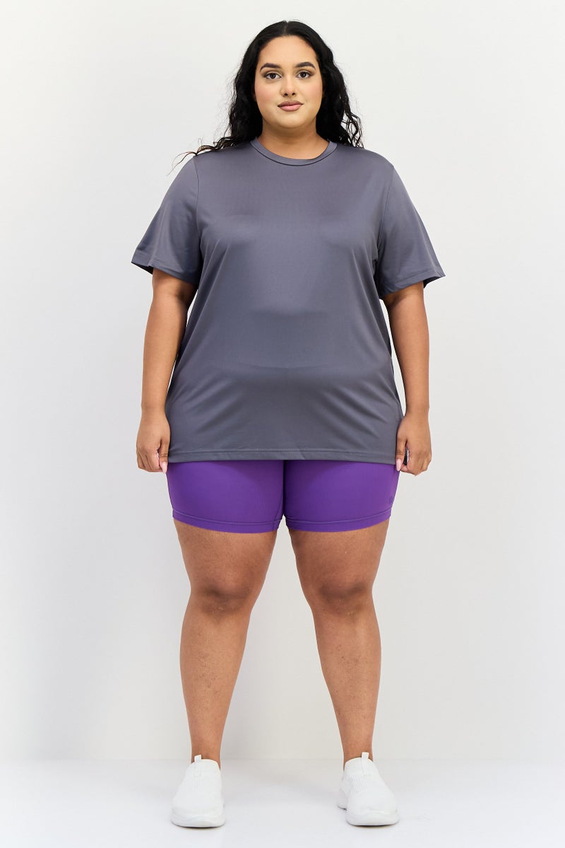 Reebok Women Plus Size Short Sleeves Training T-Shirt, Grey - Image 4