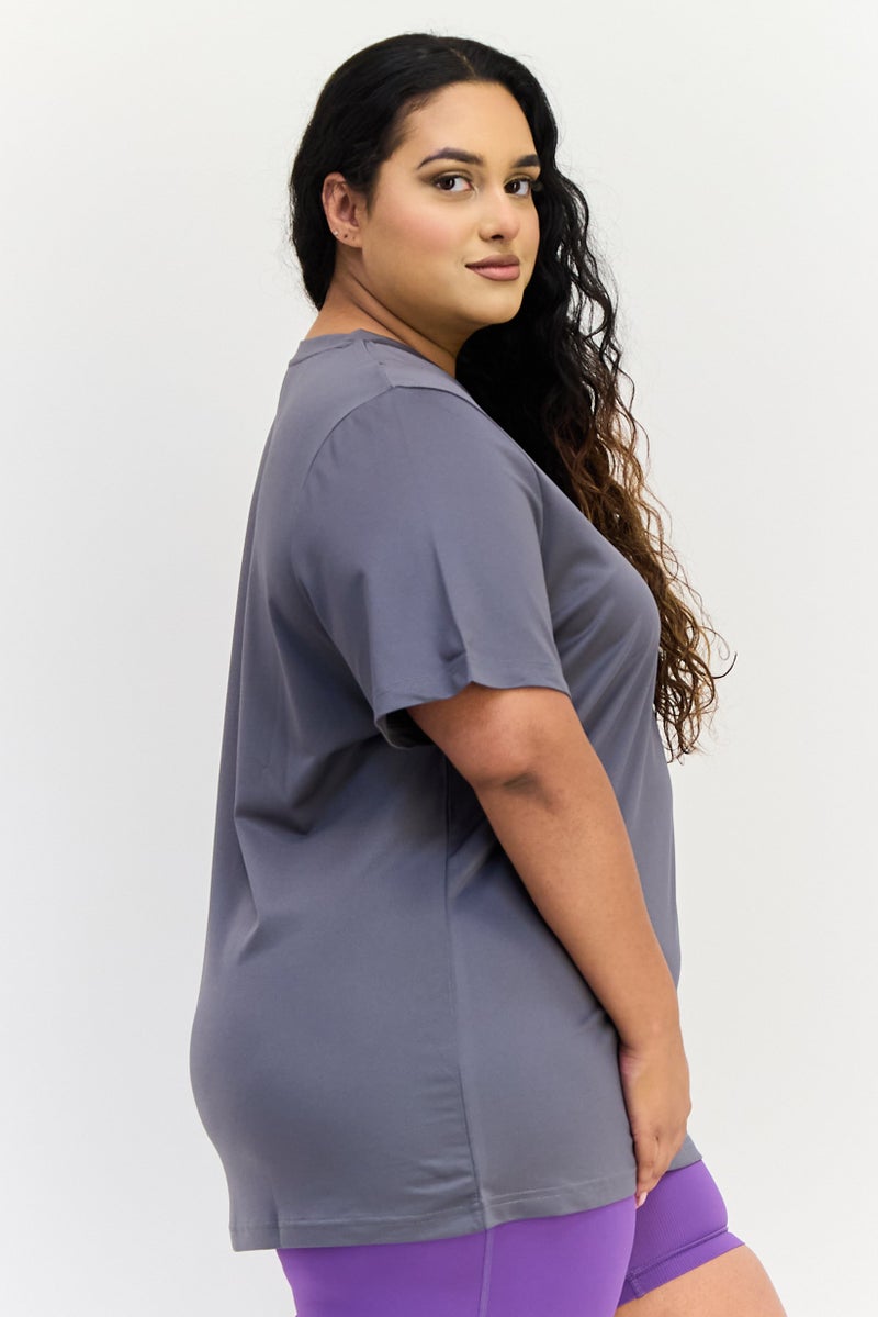 Reebok Women Plus Size Short Sleeves Training T-Shirt, Grey - Image 2