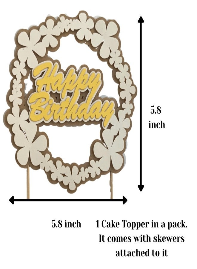 Pinfliers Rustic Floral Theme Birthday Decoration Items Paper Cake Topper for Cake Decoration, 1, Yellow, Cream and Brown, 30th, 40th Happy Birthday Cake Topper - Image 2