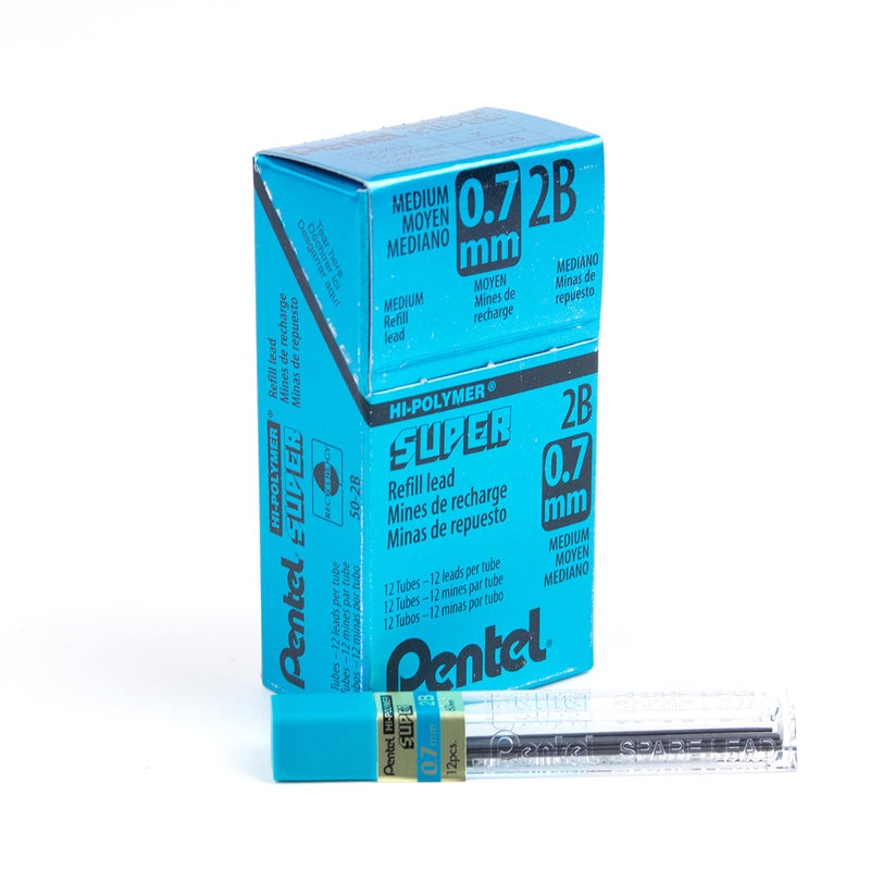 Pentel Super Hi-Polymer Lead Refill, 0.7mm Medium, 2B, 144 Pieces of Lead (50-2B) - Image 1
