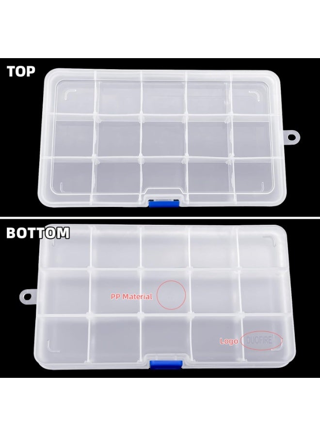 DUOFIRE Plastic Organizer Container Storage Box Adjustable Divider Removable Grid Compartment for Jewelry Beads Earring Container Tool Fishing Hook Small Accessories (15 grids, White X 3) - Image 1