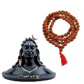 A & S VENTURES Polyester Adiyogi Statue with Rudraksha Mala,Tilak Adiyogi Moon On Head Miniature Murti for Car Dash Board, Home Puja & Gift,Decore,Home & Office Temple,Shivratri Saawan,10.2 cm, 6.4 cm - Image 3