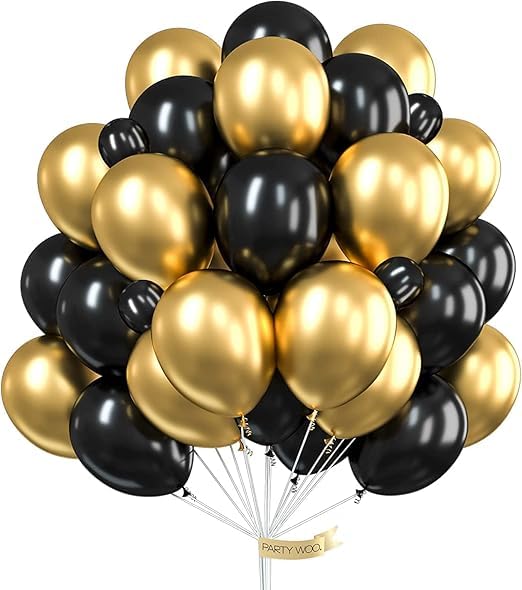 BRIJBAZAAR 25 pcs Golden and Black Chrome Balloons for Birthday decoration celebration Anniversary baby shower Girls Boys Men Women - Image 1