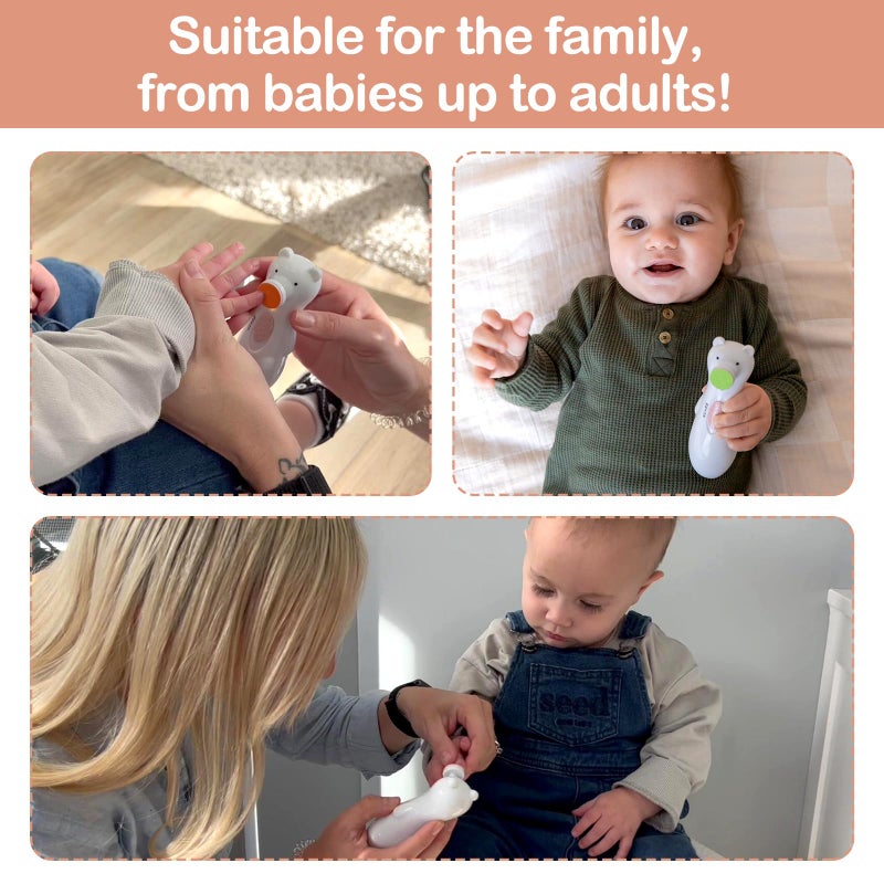 haakaa Baby Nail Trimmer Electric with LED Light - Rechargeable Nail Clippers and Buffer for Babies, Infants, and Adults - Includes Additional Replacement Heads and Charging Cable (Bear Design) - Image 4