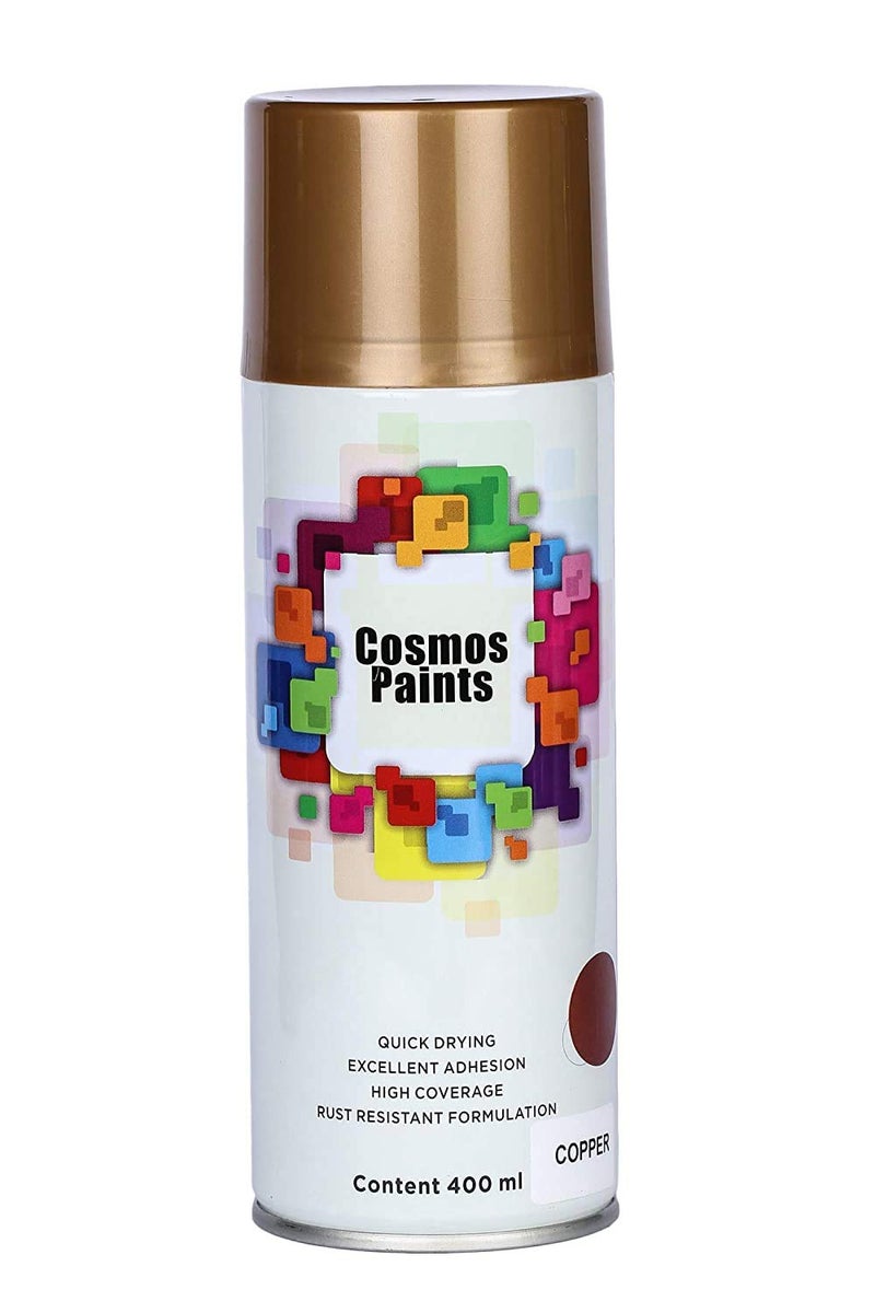 Cosmos Paints Metallics 140 Copper Spray Paint, Gloss Finish (400 Ml) | Quick Dry & No-Drip Wide Spray Cap System For Cars, Bikes & Metal, Wood, Plastic, Diy, Home Décor, Art & Craft - Image 1
