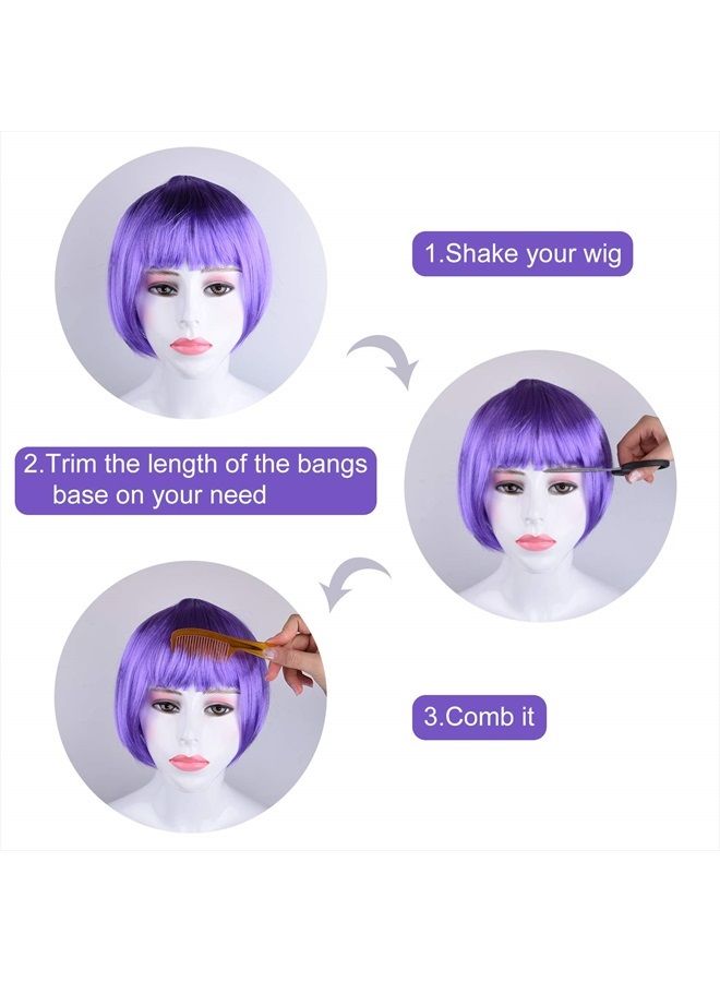 PLULON 10 Pieces Party Wigs and 10 Pieces Wig Caps Set, Neon Short Bob Wig Pack Costume Colorful Cosplay Wig Daily Party Hairpieces for Bachelorette Neon Party Favors, Halloween Decorations - Image 2