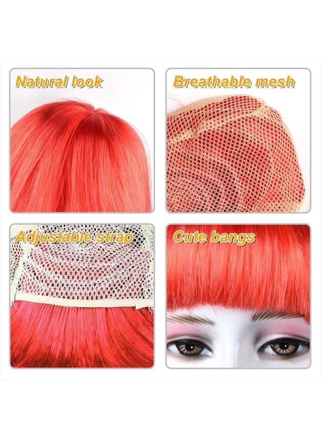 PLULON 10 Pieces Party Wigs and 10 Pieces Wig Caps Set, Neon Short Bob Wig Pack Costume Colorful Cosplay Wig Daily Party Hairpieces for Bachelorette Neon Party Favors, Halloween Decorations - Image 3