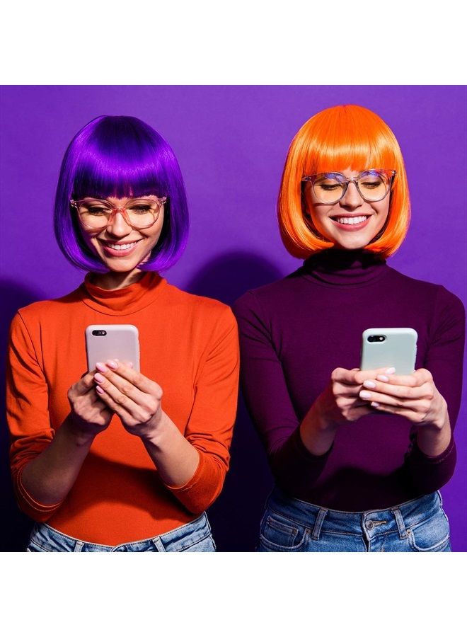 PLULON 10 Pieces Party Wigs and 10 Pieces Wig Caps Set, Neon Short Bob Wig Pack Costume Colorful Cosplay Wig Daily Party Hairpieces for Bachelorette Neon Party Favors, Halloween Decorations - Image 5