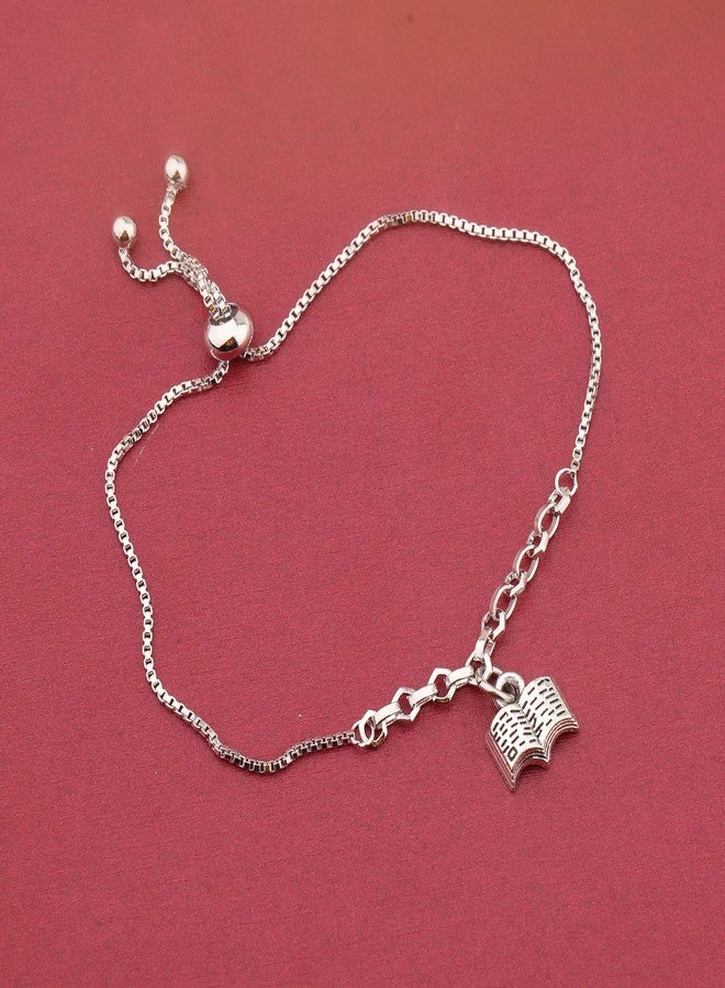 QIIER Book Lover Pendant Slider Bracelet Reading Jewelry Bookworm Librarian Gift (Silver) - Image 3