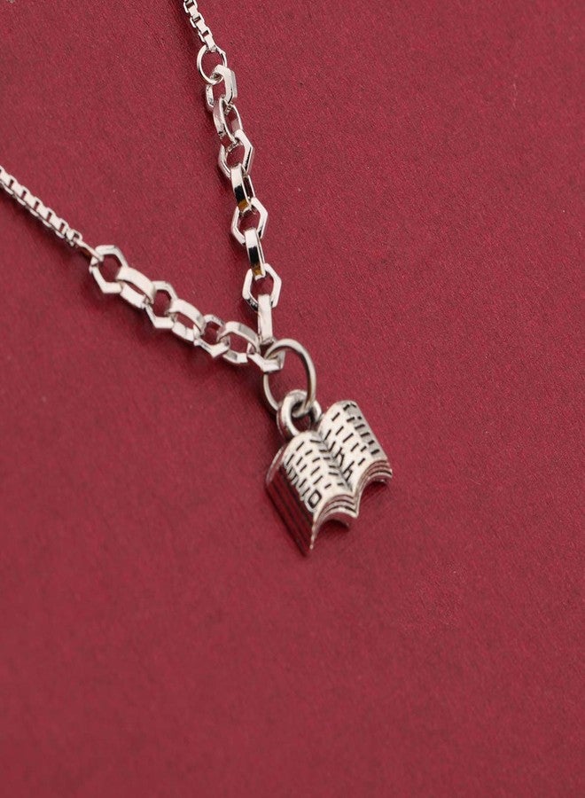 QIIER Book Lover Pendant Slider Bracelet Reading Jewelry Bookworm Librarian Gift (Silver) - Image 2