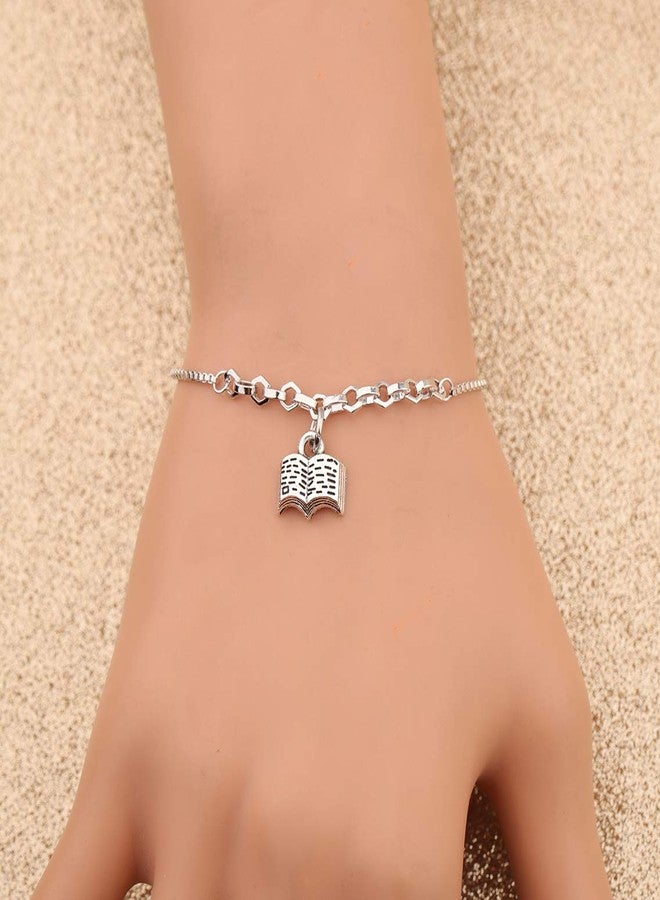 QIIER Book Lover Pendant Slider Bracelet Reading Jewelry Bookworm Librarian Gift (Silver) - Image 5