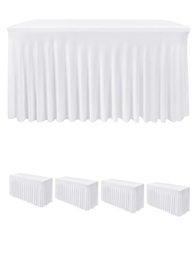 HolidayIdeas White Spandex Table Covers 6 Foot, Fitted Stretch Table Skirts 30x72 Inch, Wrinkle-Free Floor Length Polyester Tablecloths for Weddings Parties Banquets Events,4 Pack - Image 1