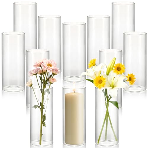 Tigvio 12 Pack 6.5" Tall x 2.4" Diameter Clear Glass Cylinder Vases-Flower Vases for Centerpieces, Hurricane & Floating Candle Holders for Weddings, Parties, Home Decor,Table Displays - Image 1