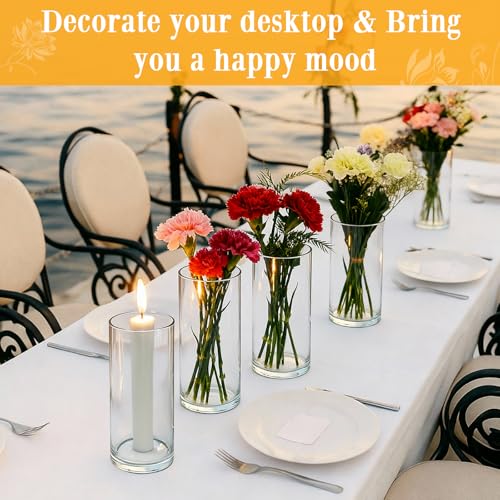 Tigvio 12 Pack 6.5" Tall x 2.4" Diameter Clear Glass Cylinder Vases-Flower Vases for Centerpieces, Hurricane & Floating Candle Holders for Weddings, Parties, Home Decor,Table Displays - Image 5
