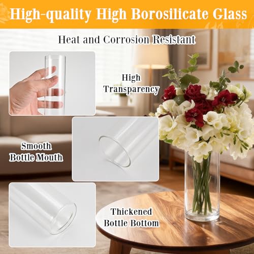 Tigvio 12 Pack 6.5" Tall x 2.4" Diameter Clear Glass Cylinder Vases-Flower Vases for Centerpieces, Hurricane & Floating Candle Holders for Weddings, Parties, Home Decor,Table Displays - Image 3
