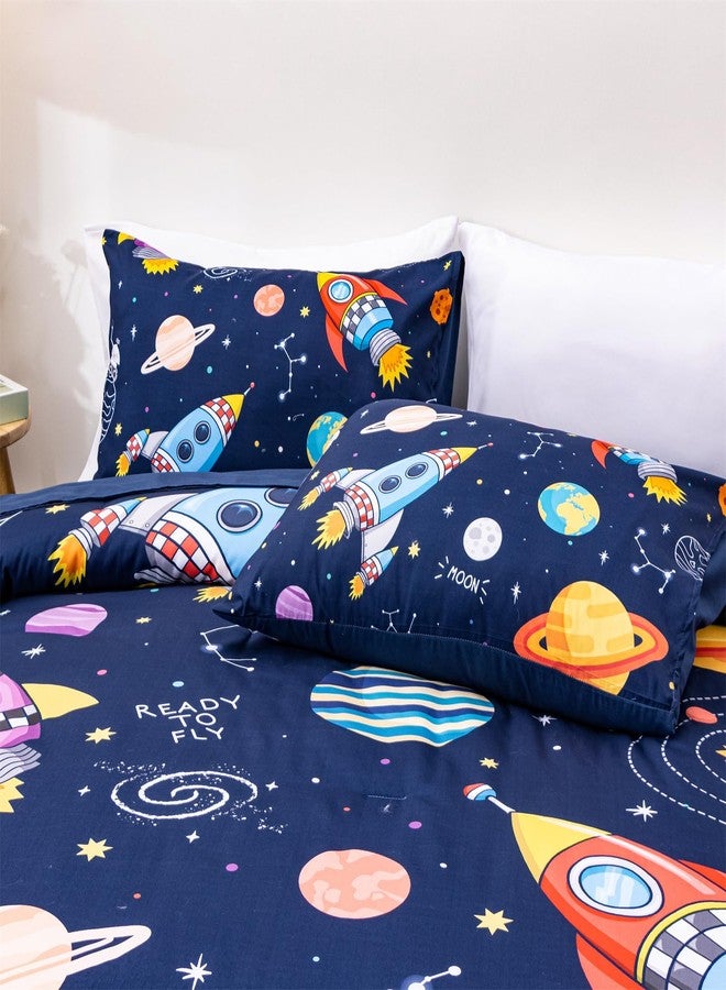 Aimuan Space Comforter Twin Set Kids Rocket Bedding Set Super Soft & Cute Aliens UFO Printed for Boys Girls Teen (Navy, Twin 5Pcs) - Image 4