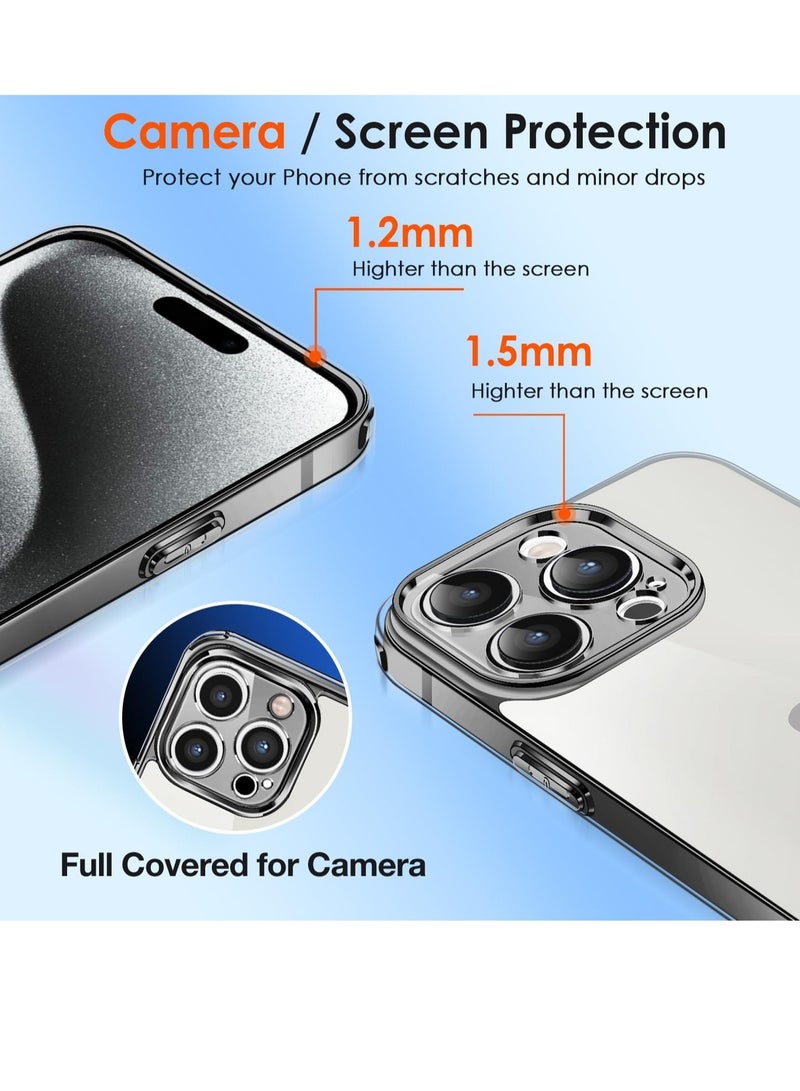 ELTRAZONE Clear Case Compatible with iPhone 15 Pro Max 6.7" [Long Lasting Clarity] [Military Grade Drop Protection], 1 Phone Case + 2 Tempered Glass Screen Protector, Shockproof Slim Cover -Shadowy Black - Image 4