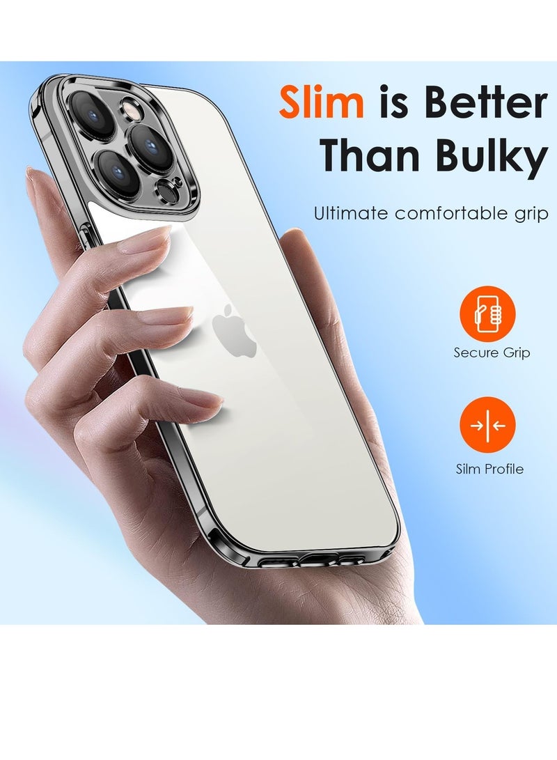 ELTRAZONE Clear Case Compatible with iPhone 15 Pro Max 6.7" [Long Lasting Clarity] [Military Grade Drop Protection], 1 Phone Case + 2 Tempered Glass Screen Protector, Shockproof Slim Cover -Shadowy Black - Image 5