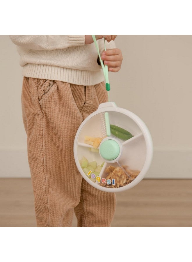 GOBE GoBe Kids Large Snack Spinner Slide Bundle with Hand Strap and Sticker Sheet - Reusable Snack Container with 4 Compartment Dispenser and Lid | BPA/PVC Free | Dishwasher Safe | No Spill - Macaron Blue  - Image 4