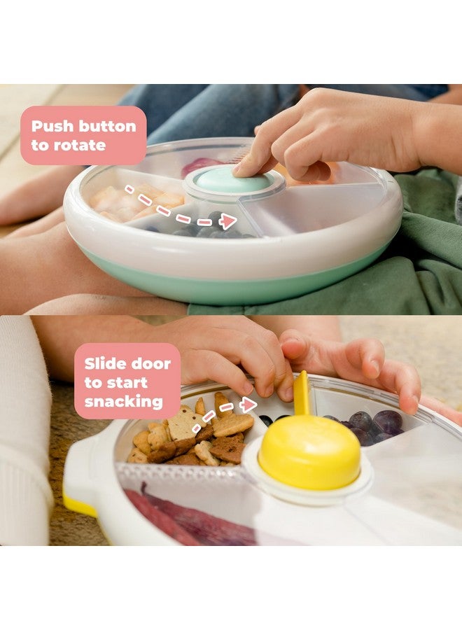 GOBE GoBe Kids Large Snack Spinner Slide Bundle with Hand Strap and Sticker Sheet - Reusable Snack Container with 4 Compartment Dispenser and Lid | BPA/PVC Free | Dishwasher Safe | No Spill - Macaron Blue  - Image 2