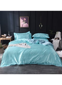 AL RAID King Size Light Blue Pure Silk Bed Sheet Set 4 Pieces Soft and Breathable Luxury Bed Sheet Set Includes 1 Quilt Cover 1 Bed Sheet and 2 Pillow Cases Solid Color 230x250 cm  - Image 1