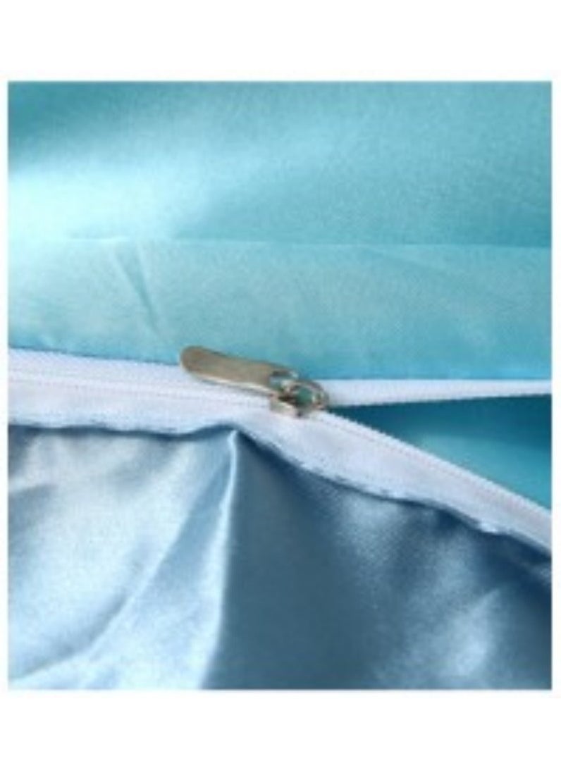 AL RAID King Size Light Blue Pure Silk Bed Sheet Set 4 Pieces Soft and Breathable Luxury Bed Sheet Set Includes 1 Quilt Cover 1 Bed Sheet and 2 Pillow Cases Solid Color 230x250 cm  - Image 5