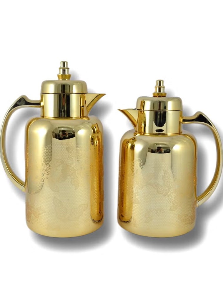 Homemaker 2-Piece Tea & Coffee Flask Set – 0.7L & 1L – Glass Inner, ABS Body – Gold – Premium Quality, Elegant Look, Classy Finish – Hand Washable – Keeps Beverages Hot or Cold for Hours 